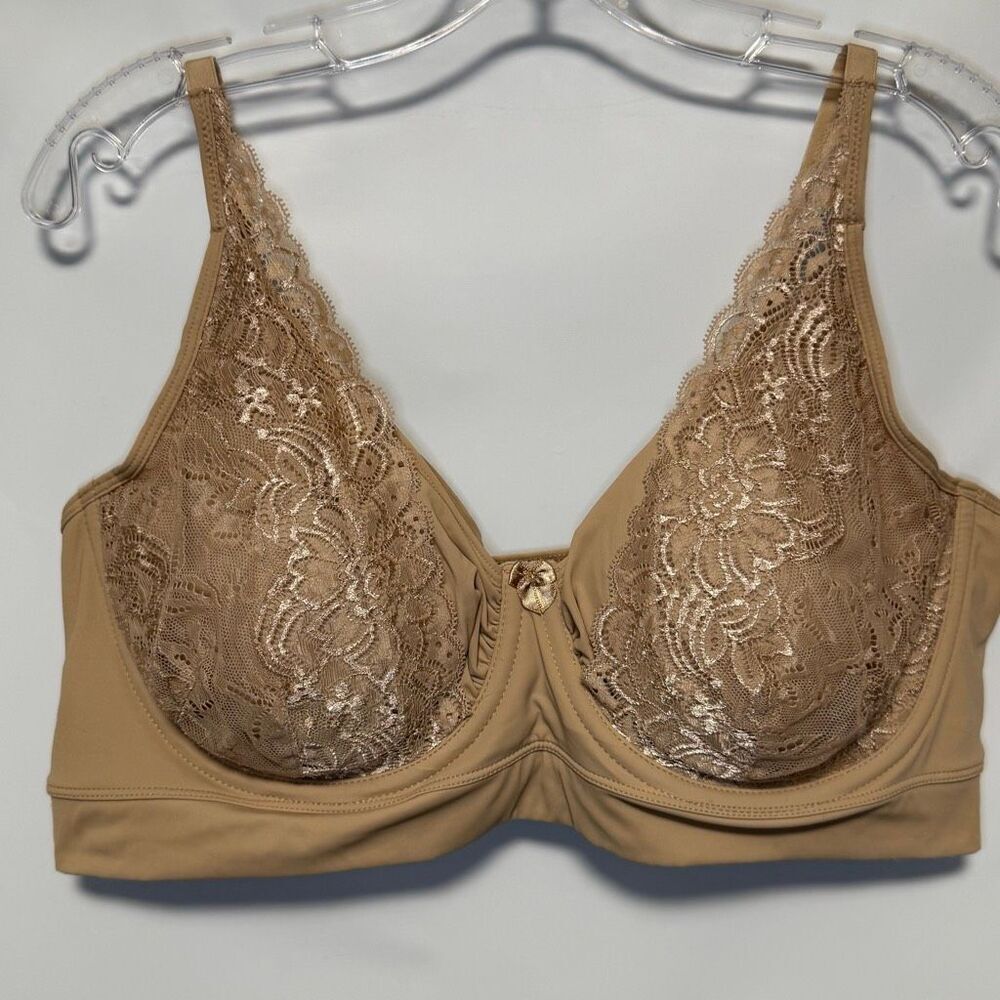 Rhonda Shear Butterknit plastic Underwire Bra with Lace tan size 3X style 5304